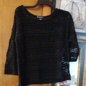 Signature Studio Black Open Knit Top
